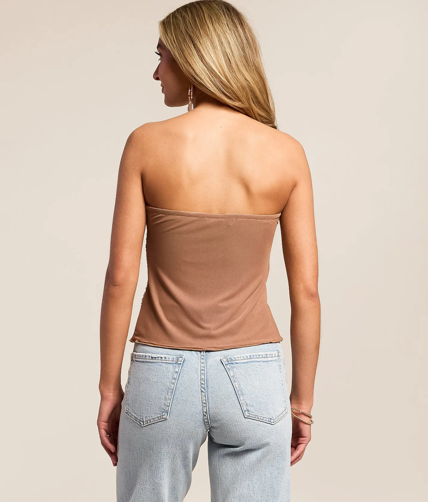 Willow & Root Floral Glitz Mesh Tube Top Brown Sale
