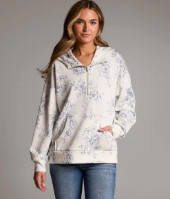 Tops | BKE Floral Hoodie Blue White