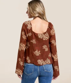 Tops | Willow & Root Floral Jacquard Chiffon Top Brown