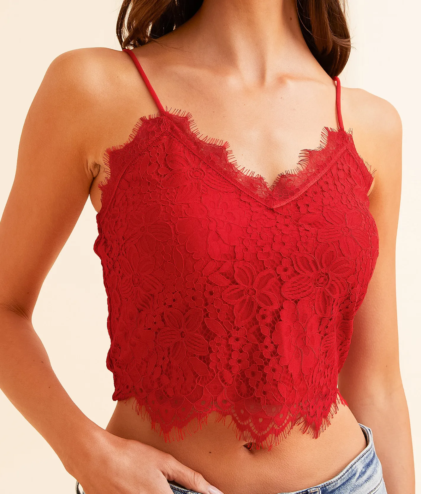 Tops | BKEssentials Floral Lace Brami Cherry Red
