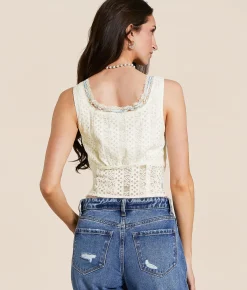 Tops | Willow & Root Floral Lace Corset Tank Top Cream