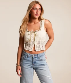 Tops | Willow & Root Floral Lace Corset Tank Top Cream