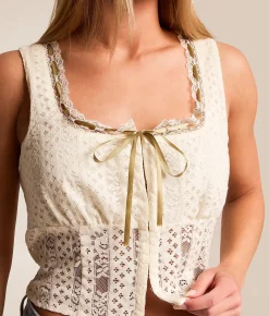 Tops | Willow & Root Floral Lace Corset Tank Top Cream