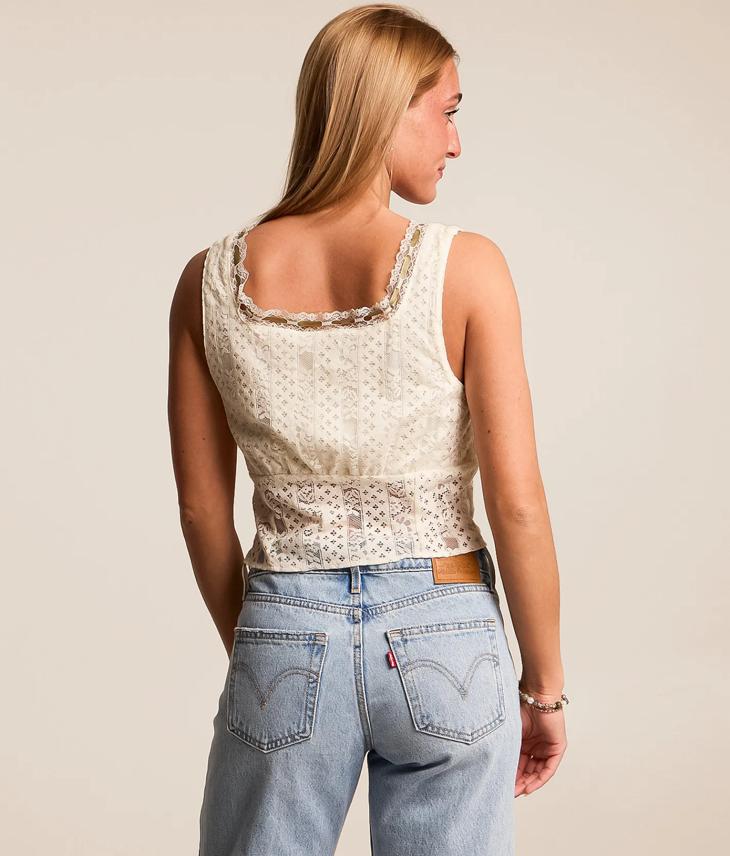 Tops | Willow & Root Floral Lace Corset Tank Top Cream