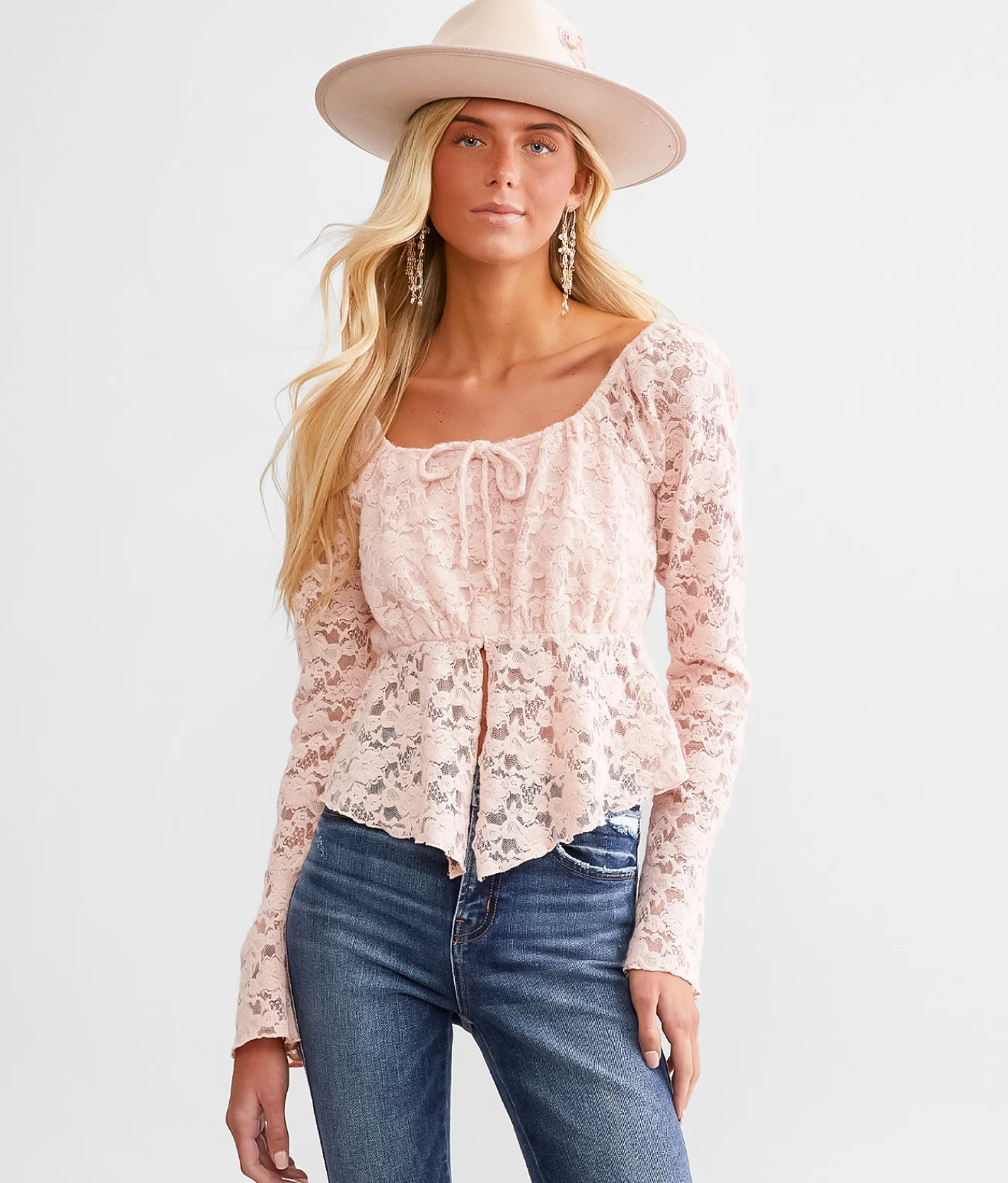 Tops | Willow & Root Floral Lace Cropped Top Pink