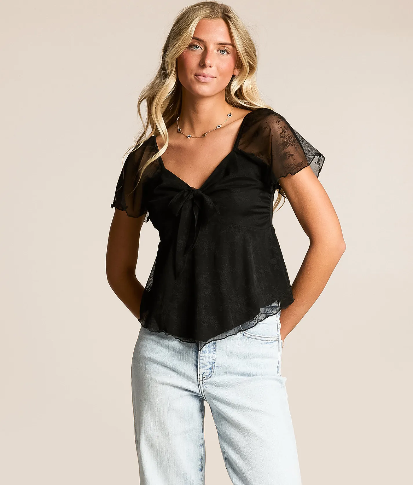 Willow & Root Floral Lace Hanky Top Black Clearance