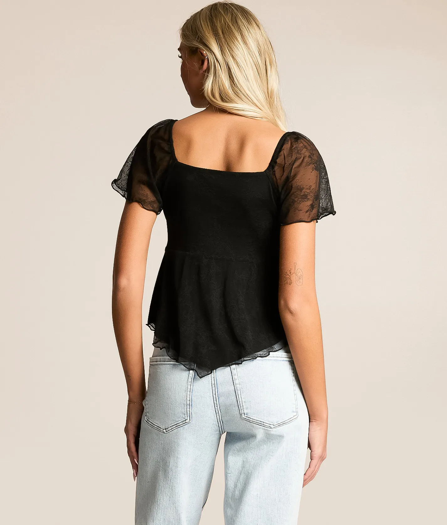 Willow & Root Floral Lace Hanky Top Black Clearance