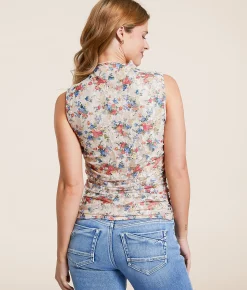 Tops | Willow & Root Floral Lace High Neck Tank Top Cream Pink