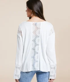 Daytrip Floral Lace Inset Top White Outlet