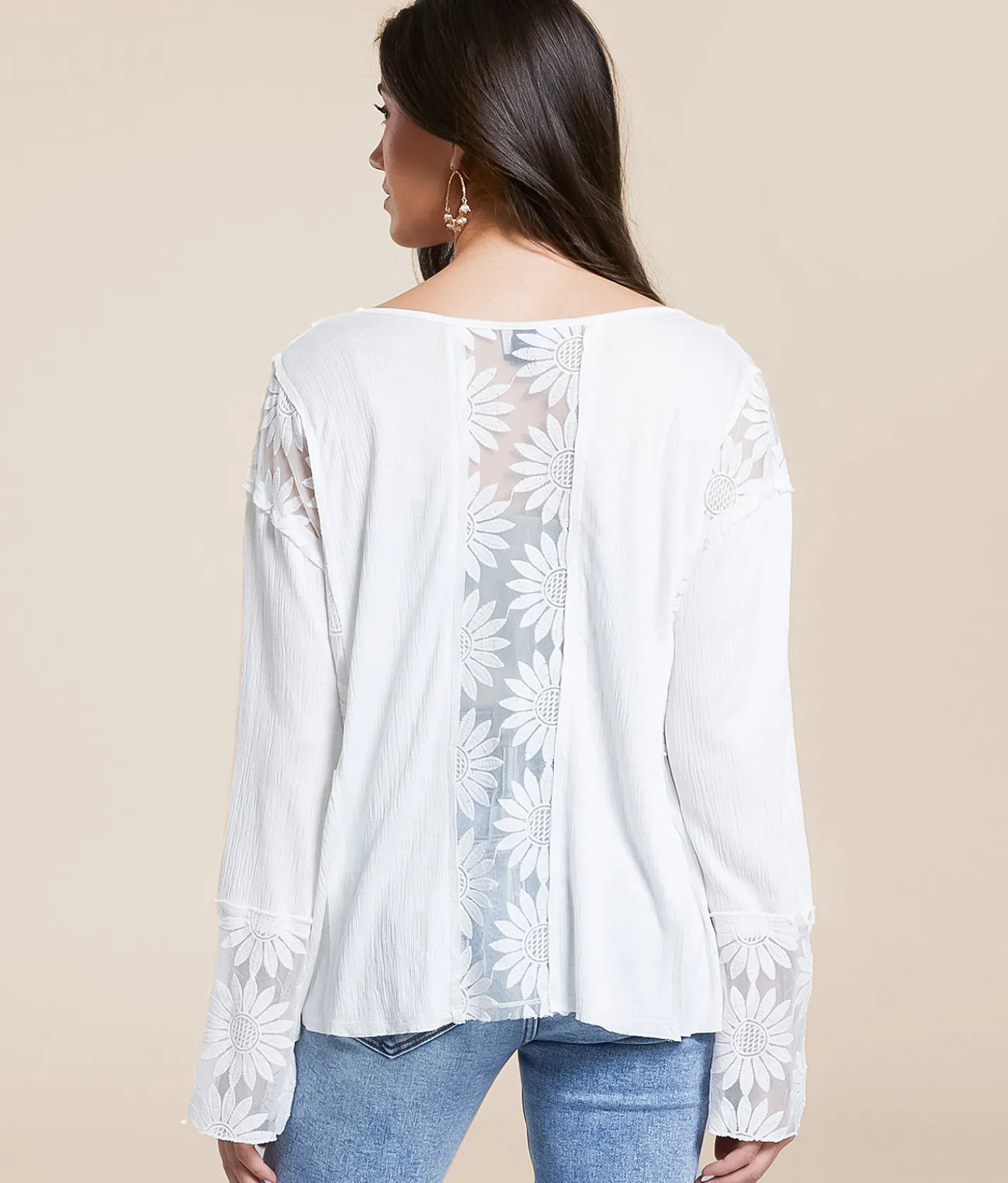 Daytrip Floral Lace Inset Top White Outlet