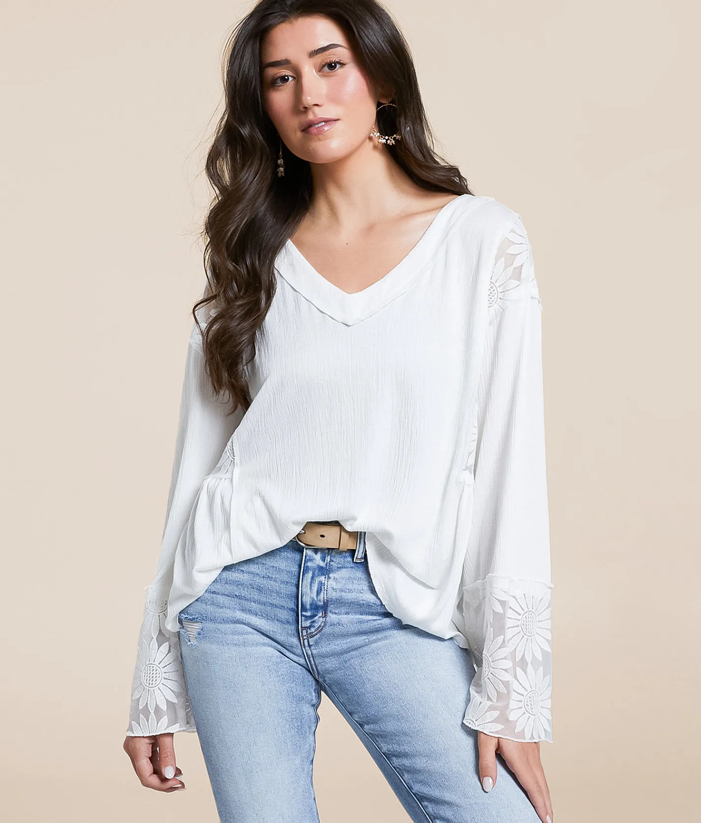 Daytrip Floral Lace Inset Top White Outlet