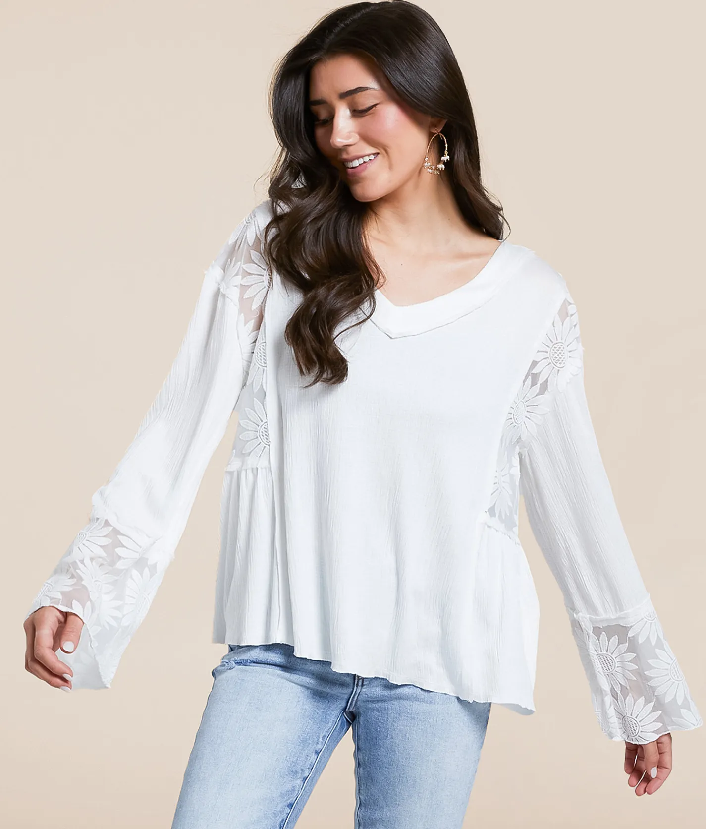 Daytrip Floral Lace Inset Top White Outlet