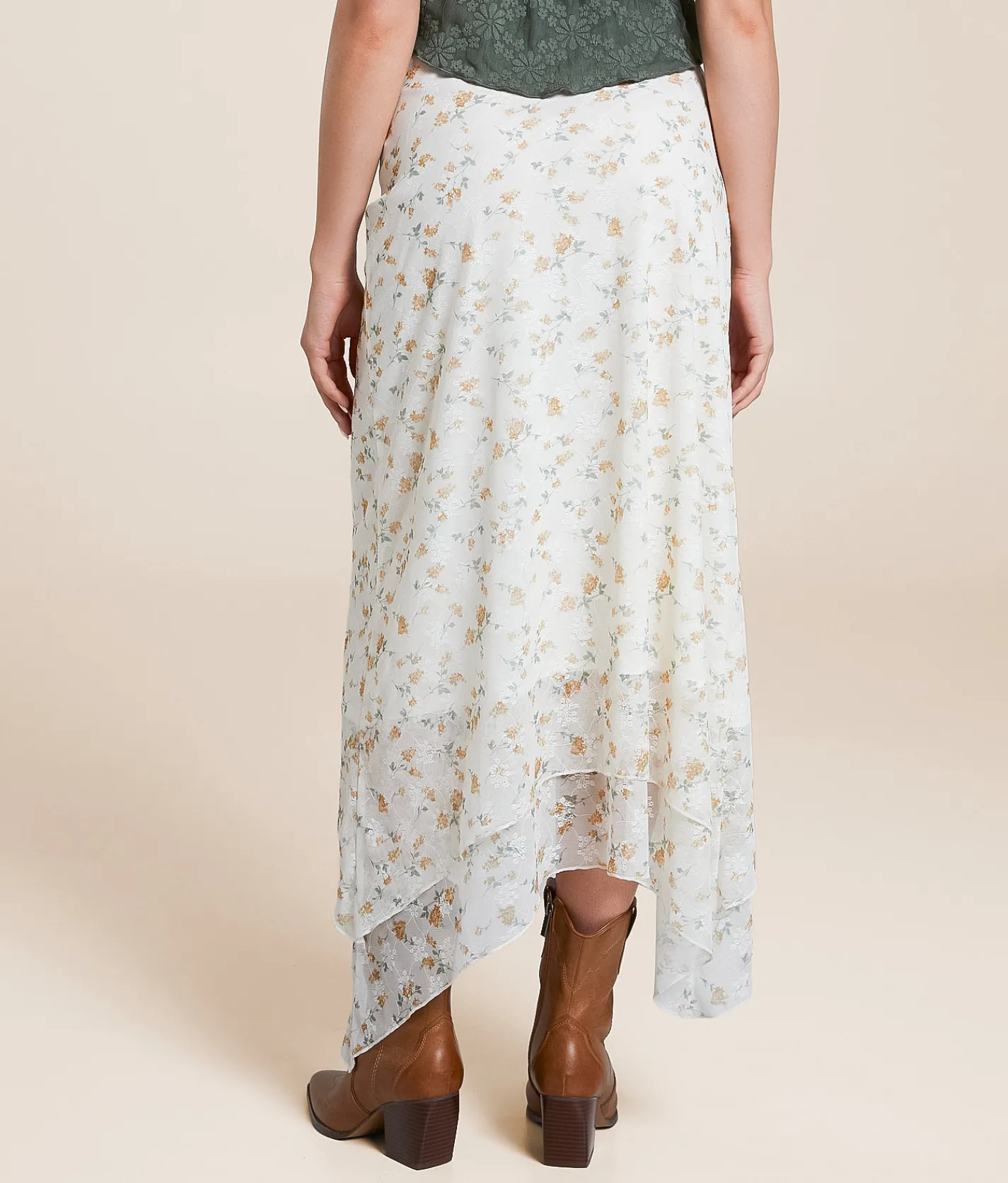 BaeVely Floral Lace Midi Skirt Cream Multi New