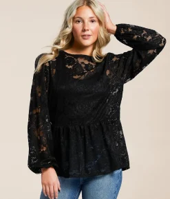 Tops | Daytrip Floral Lace Peplum Top Black