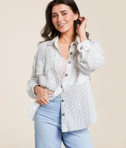 Tops|Coats & Jackets | POL Floral Lace Shacket Ivory Multi