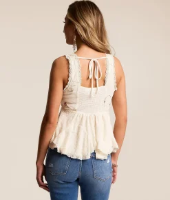 Willow & Root Floral Lace Tank Top Cream Best