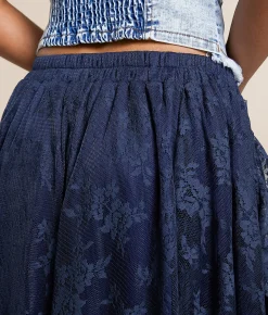 BaeVely Floral Lace Tiered Maxi Skirt Midnight Online
