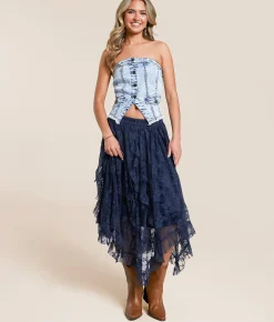 BaeVely Floral Lace Tiered Maxi Skirt Midnight Online