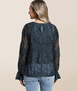 Tops | Daytrip Floral Lace Top Navy