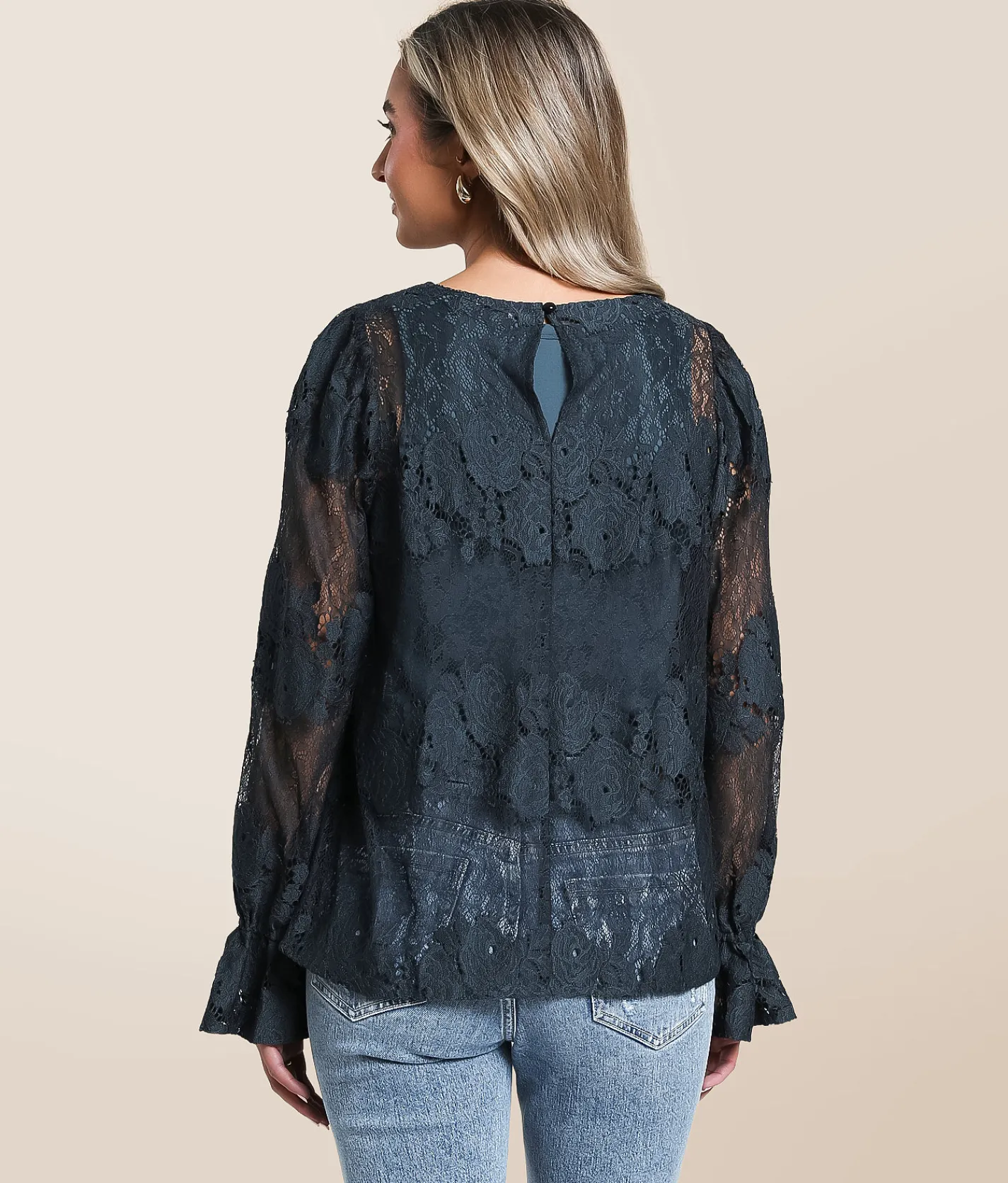 Tops | Daytrip Floral Lace Top Navy