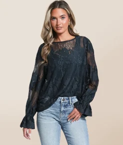 Tops | Daytrip Floral Lace Top Navy