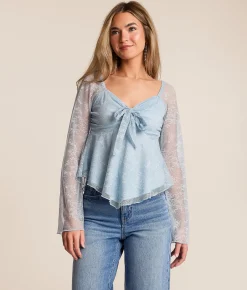Tops | Willow & Root Floral Lace Top Blue Fog