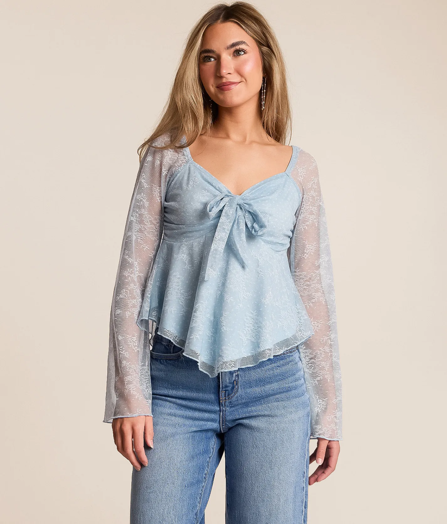 Tops | Willow & Root Floral Lace Top Blue Fog