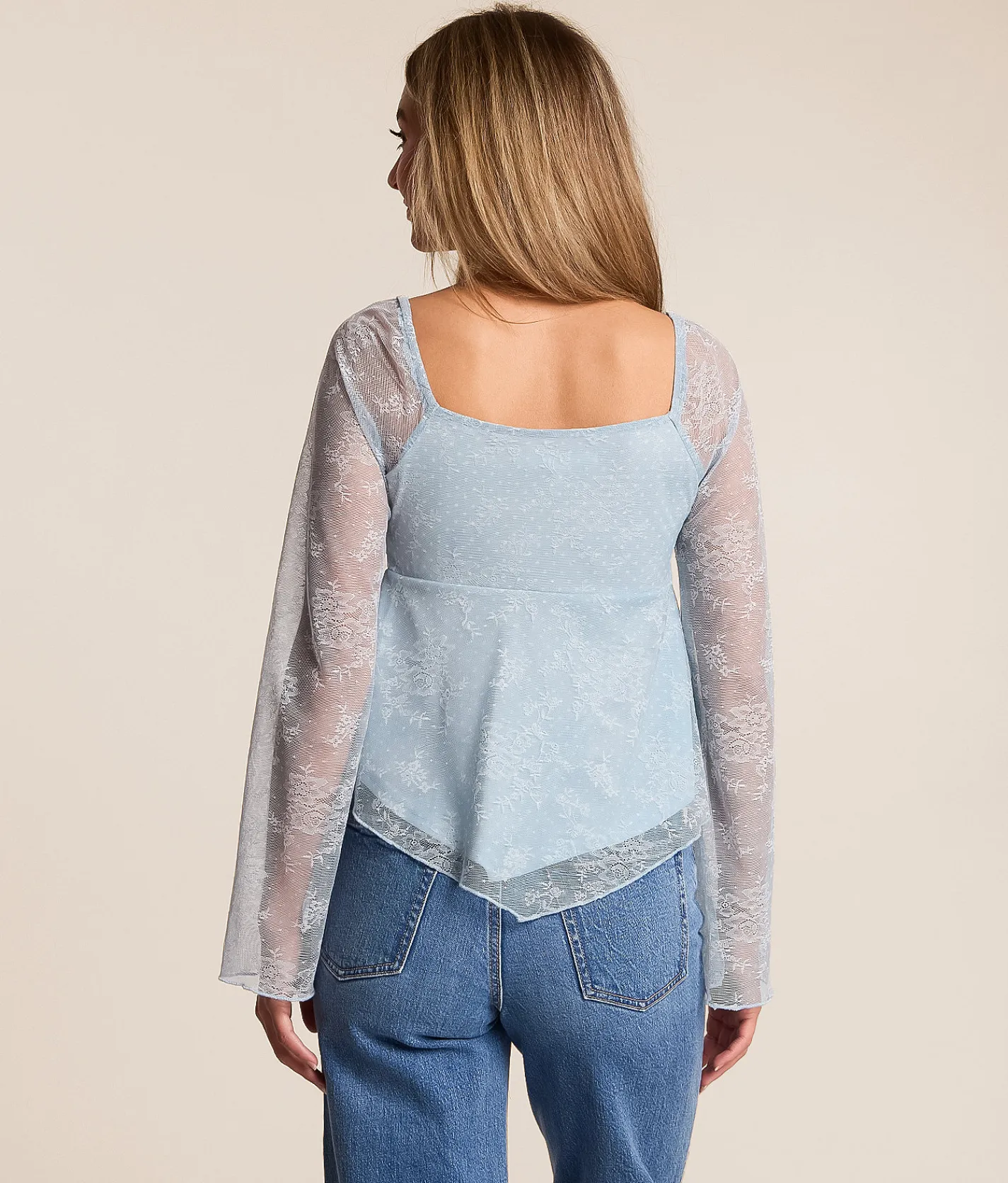 Tops | Willow & Root Floral Lace Top Blue Fog