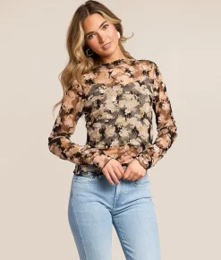 Willow & Root Floral Lace Top Black Taupe Best