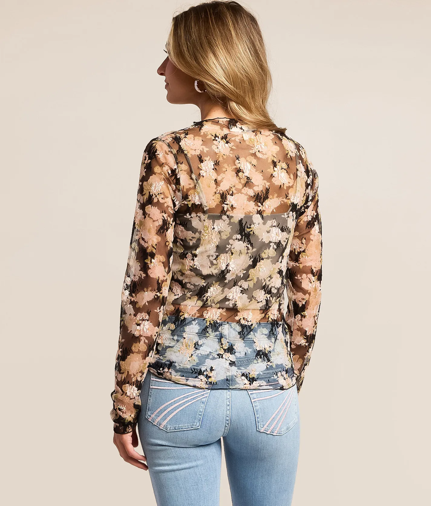 Willow & Root Floral Lace Top Black Taupe Best