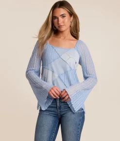 Willow & Root Floral Lace Top Blue Online