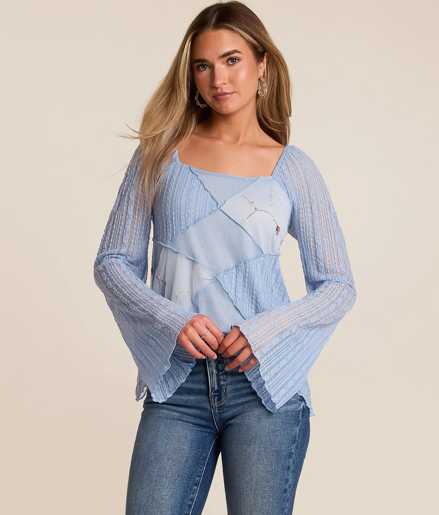 Willow & Root Floral Lace Top Blue Online