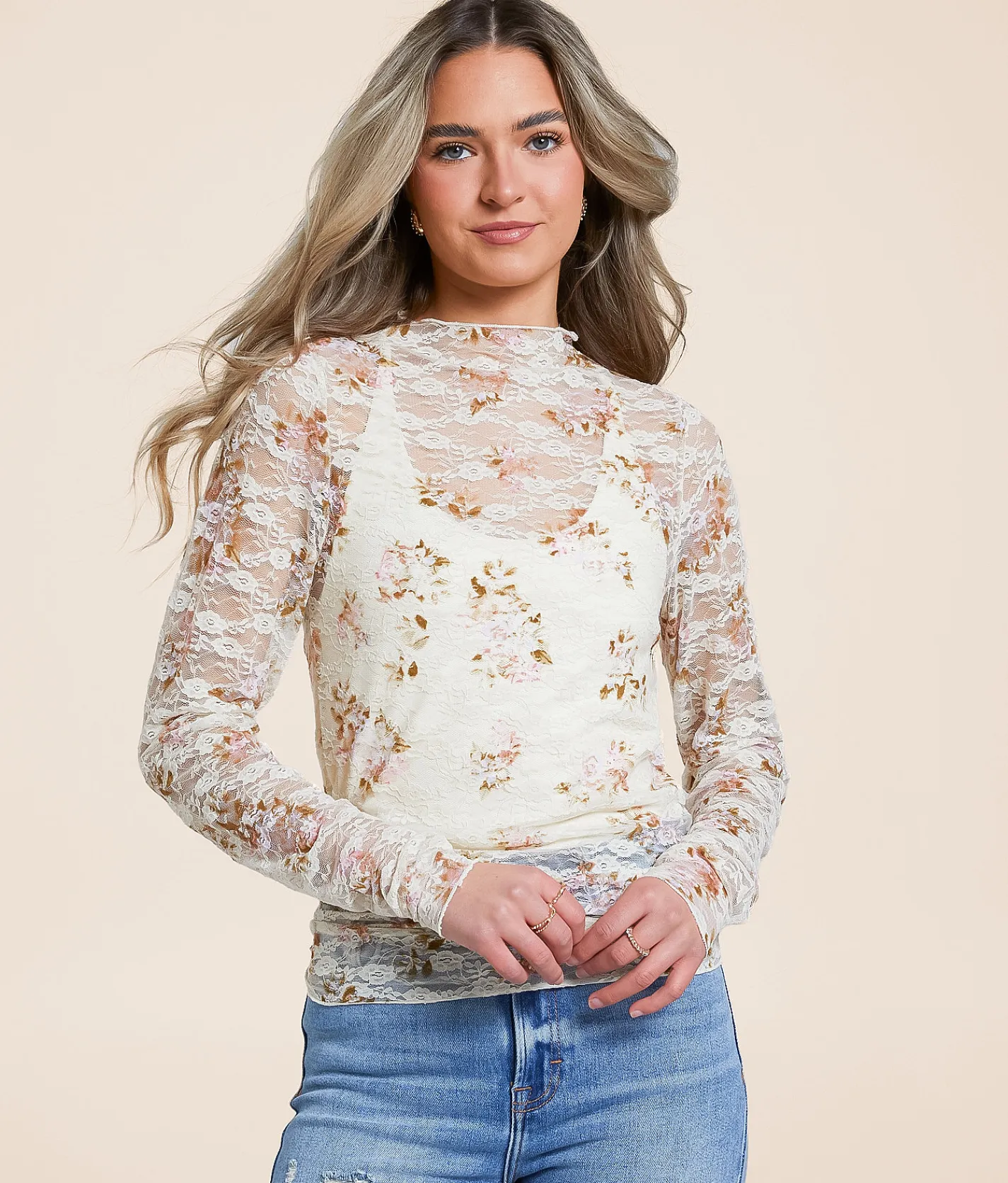 Willow & Root Floral Lace Top Cream Multi