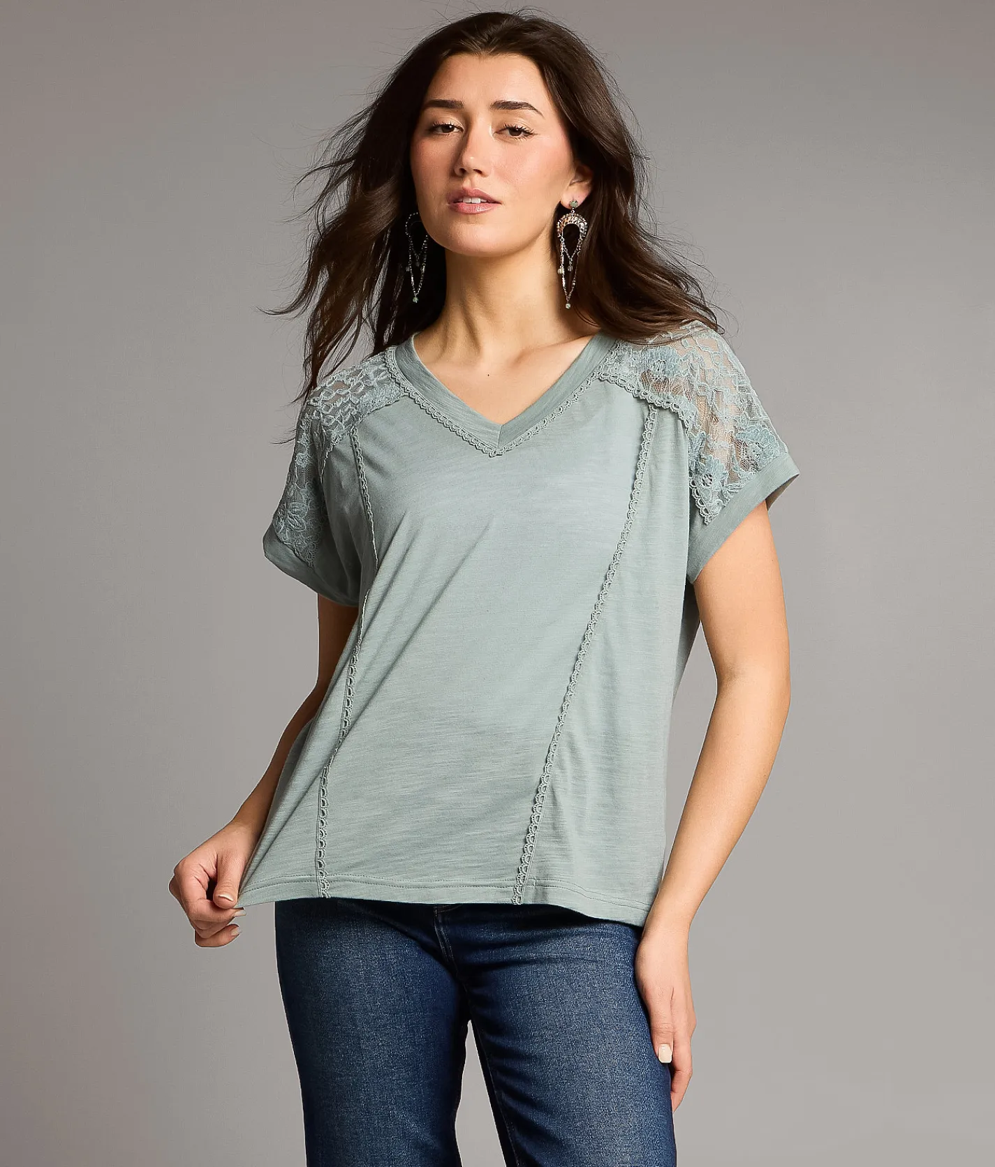 Tops | BKE Floral Lace Top Chinois Green
