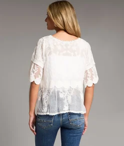 BKE Floral Lace Top White Hot