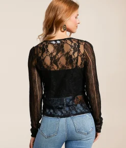 Willow & Root Floral Lace Top Black Outlet