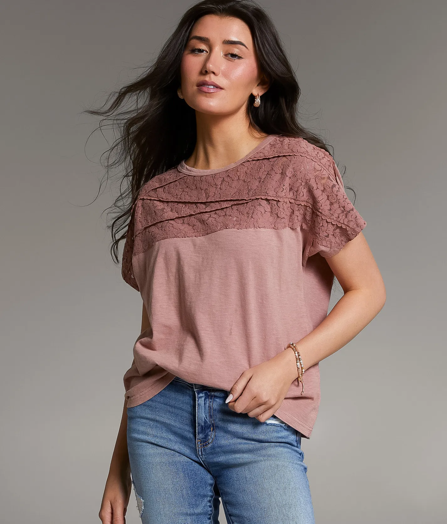 BKE Floral Lace Top Burlwood Outlet