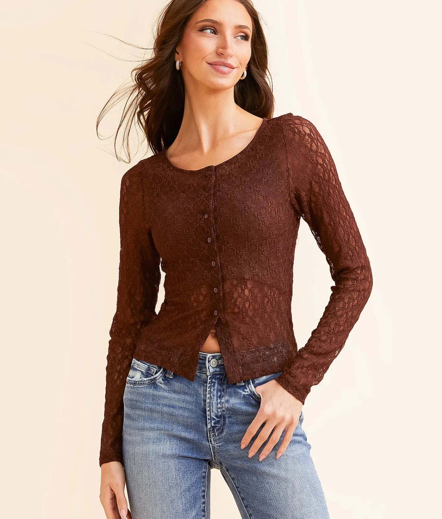 Willow & Root Floral Lace Top Brown Discount