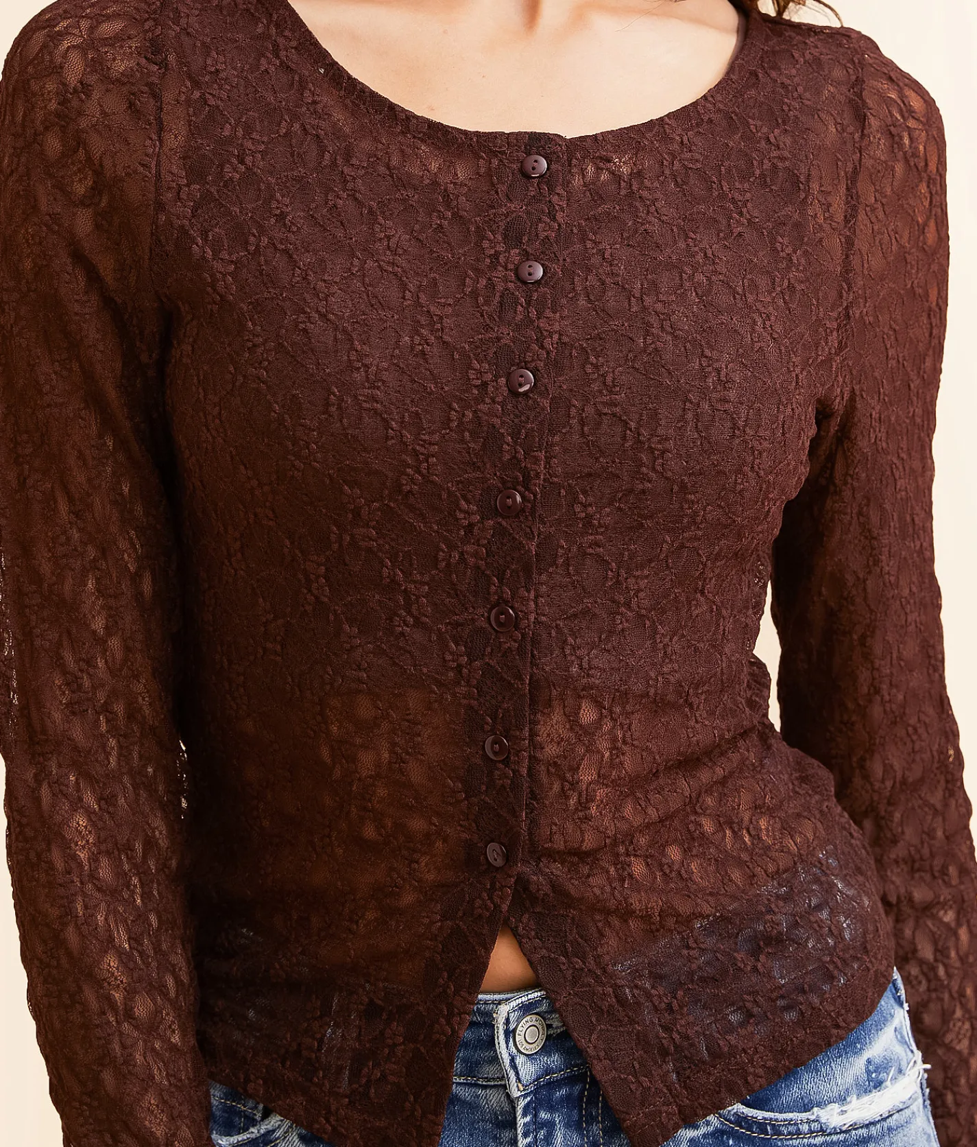 Willow & Root Floral Lace Top Brown Discount
