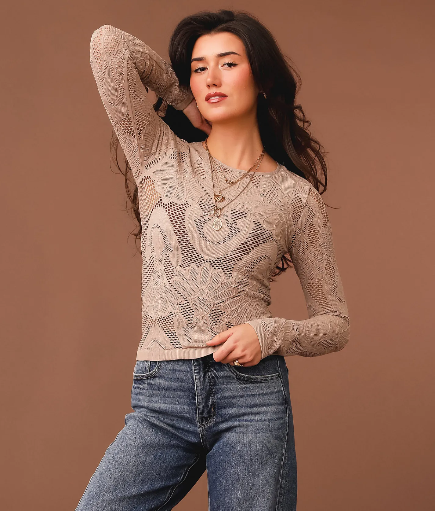 Tops | Gimmicks Floral Laser-Cut Cropped Top Cream