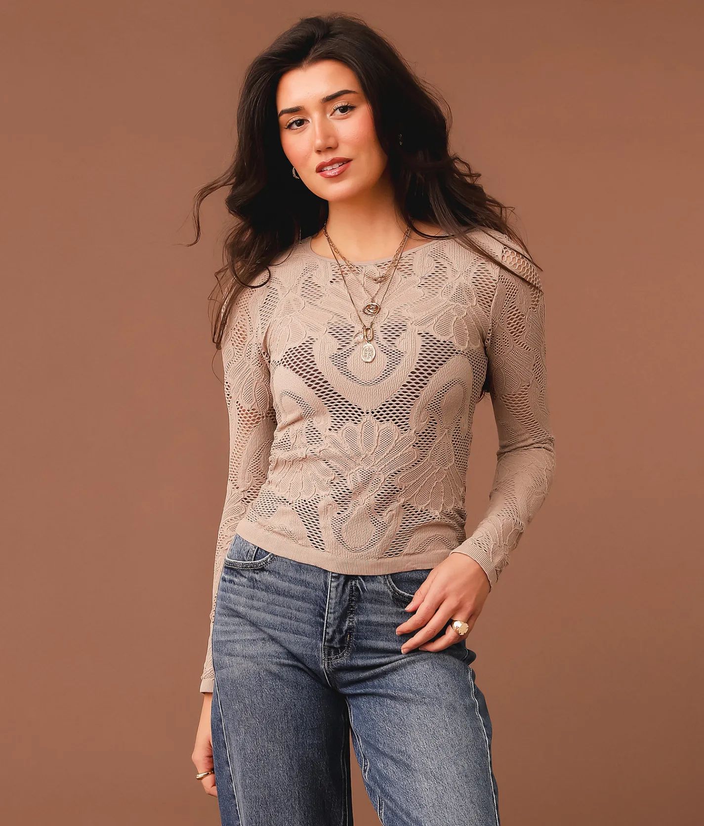 Tops | Gimmicks Floral Laser-Cut Cropped Top Cream