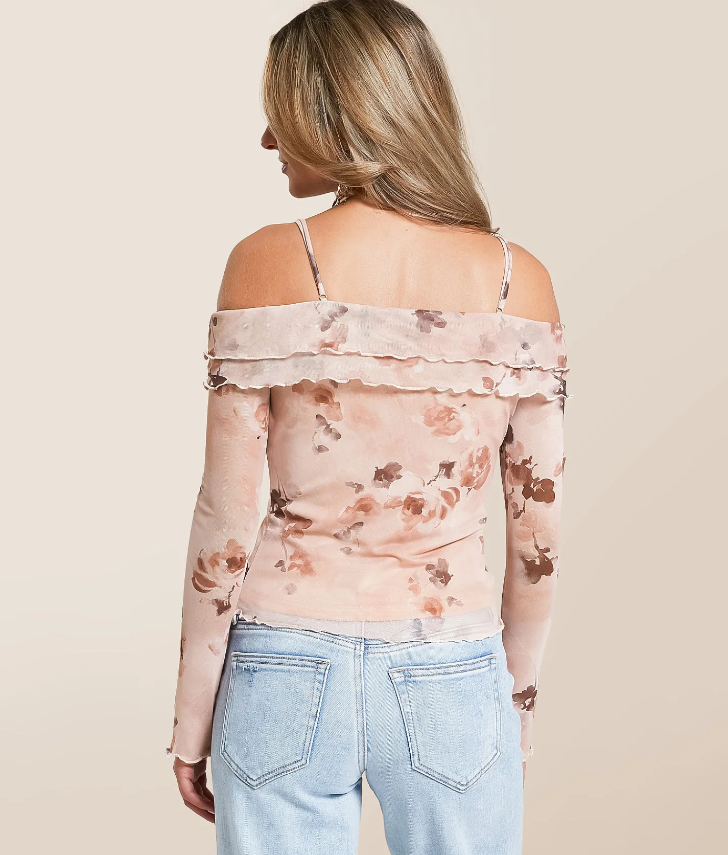 Tops | Willow & Root Floral Mesh Cold Shoulder Top Pink