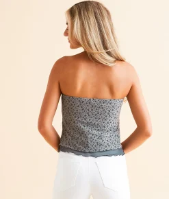 Tops | Willow & Root Floral Mesh Cropped Tube Top Brown Multi