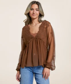 Tops | Daytrip Floral Mesh Empire Top Navy