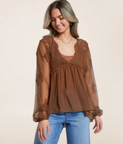 Tops | Daytrip Floral Mesh Empire Top Navy