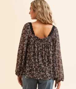Tops | Daytrip Floral Mesh Top Black Multi