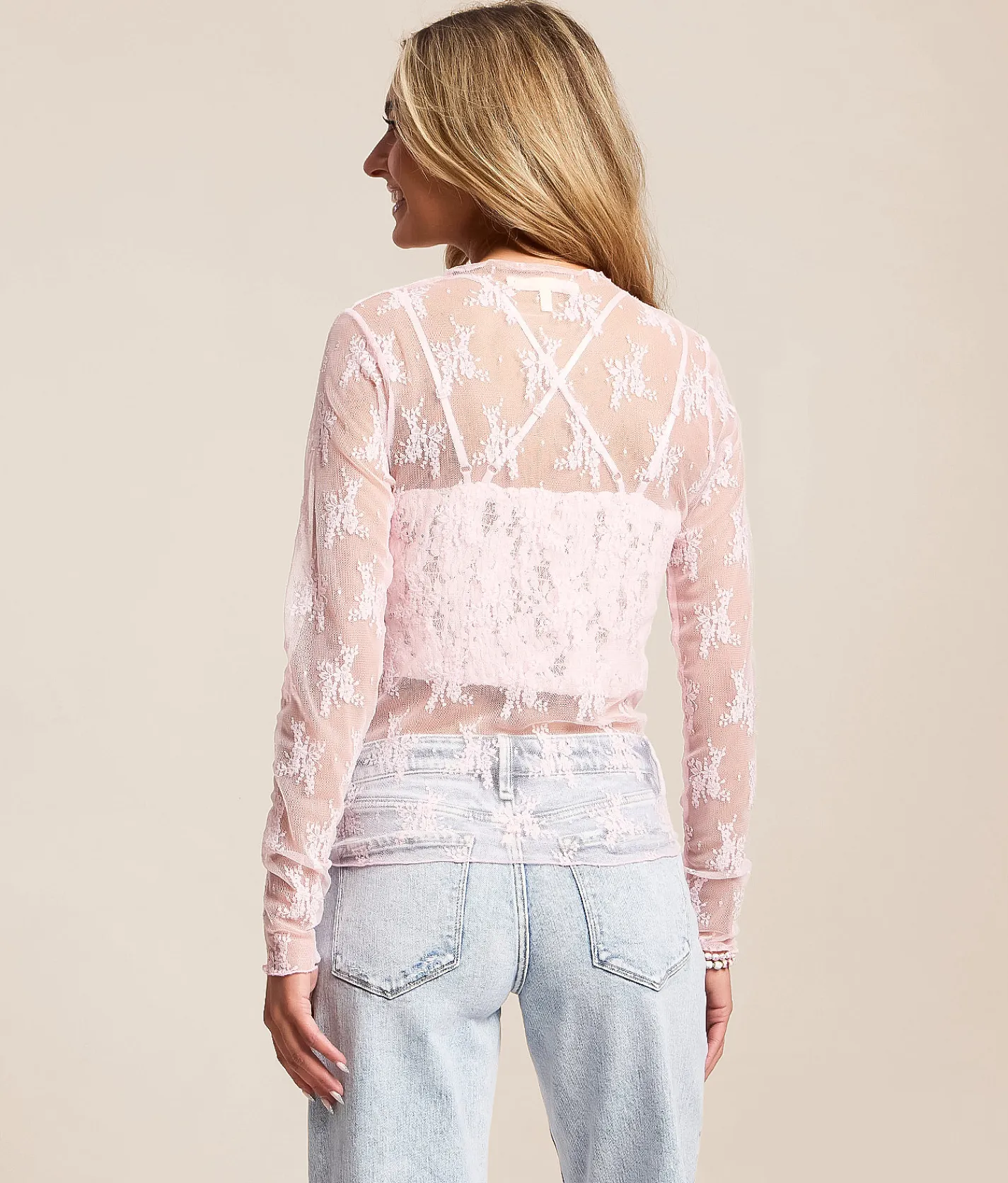 Tops | Willow & Root Floral Mesh Top Ballet Pink