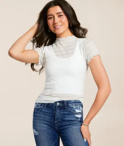 Tops | Willow & Root Floral Mesh Top White
