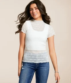 Tops | Willow & Root Floral Mesh Top White