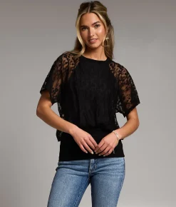 BKE Floral Mesh Top Black Discount